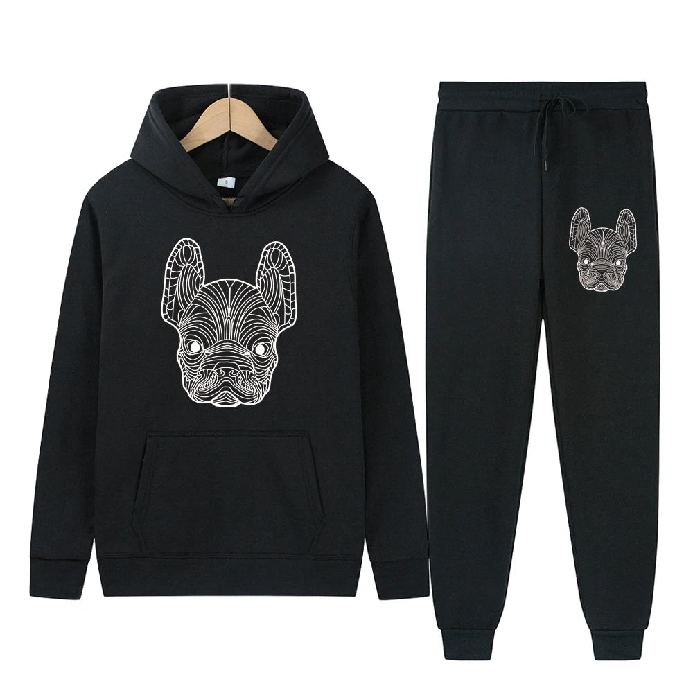 Men's and women's printed hooded sweatshirts and pants animal paw printed sportswear running autumn and winter casual fashion