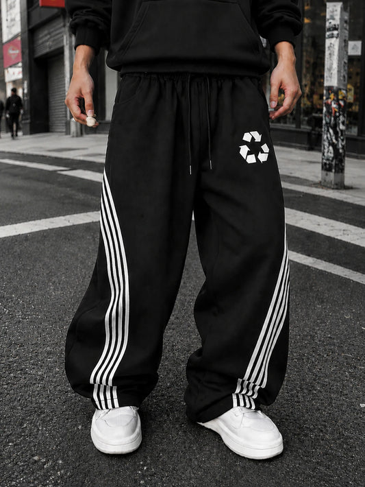 Loose Men's Slogan Graphic Drawstring Waist Sweatpants,Outdoor fashionable sports pants, personalized street men's sanitary pant