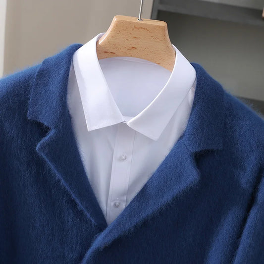 MVLYFLRT Men's 100% Mink Cashmere Cardigan Thick Knit Sweater Suit Collar Premium Warm Winter Outerwear Men's Clothing D185 