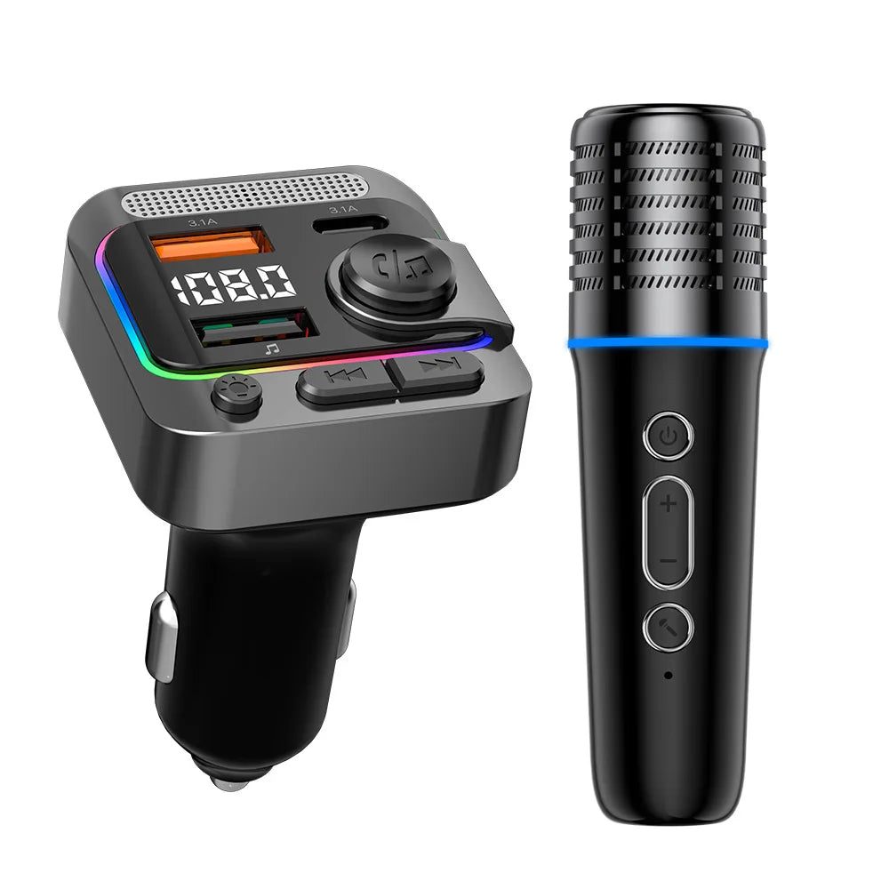 Bluetooth 5.3 Car FM Transmitter with Wireless Microphone MP3 Player Type-C Dual USB Charging Hands-Free Calling TF Card Support