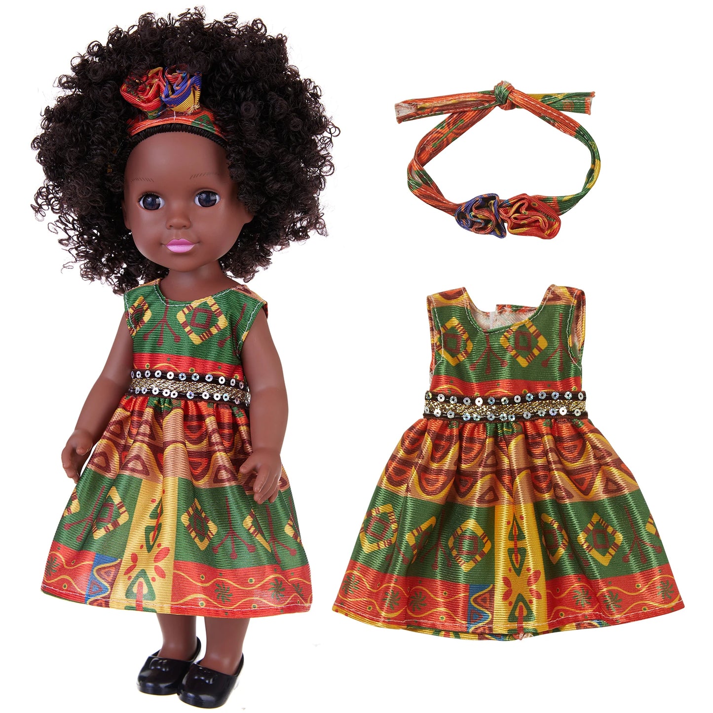 14inch 35cm American African Black Doll with Clothes Full Vinyl Body Curly Hair Doll Realistic Black Baby Doll Kid Toy Girl Gift