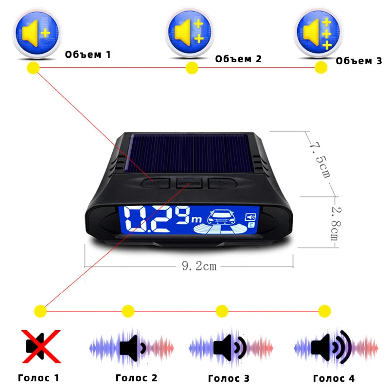 QXNY 24V Wireless Solar Charging 4 Parking Sensors Kit Backup Radar Rear Parktronic for Truck Pickup Van Fifth Wheel RV Camper