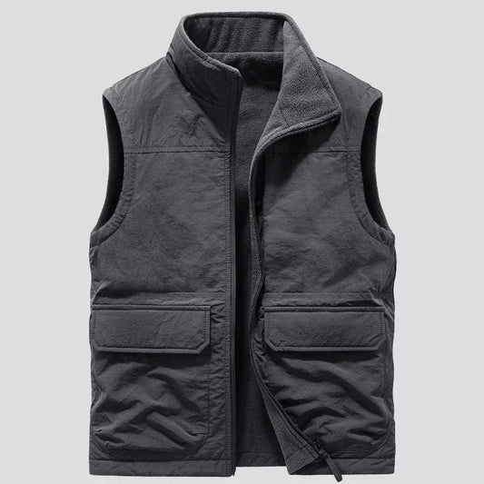 Reversible Sleeveless Jacket Men's Vest Coat Winter Waistcoat Thick Warm Fleece Workwear Tops Cargo Vest Windbreaker New Fashion