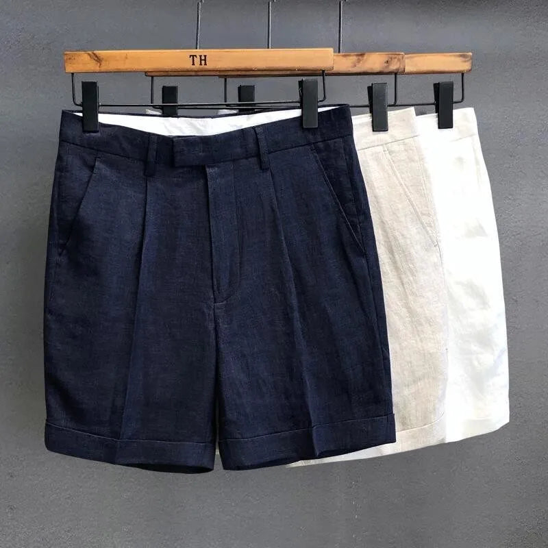 Office Men Work Summer Suit Shorts Japanese Style Solid Color High Street New Knee Length Trousers Male Straight Casual Shorts
