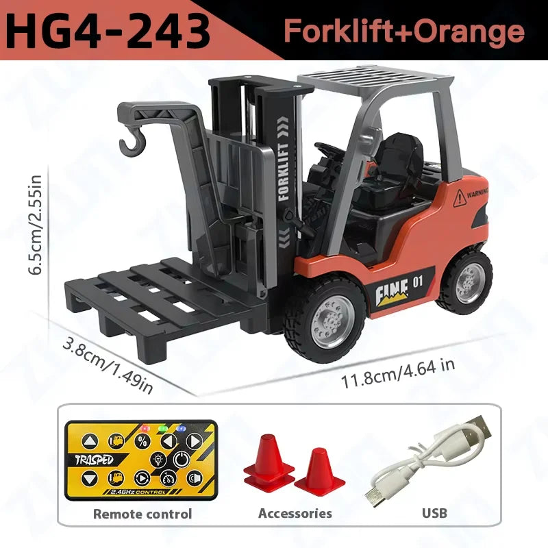 1:64 2.4G RC Model Car Remote Control Excavator Dump Truck Forklift Alloy Plastic Simulation Construction Vehicle Toy For Kid