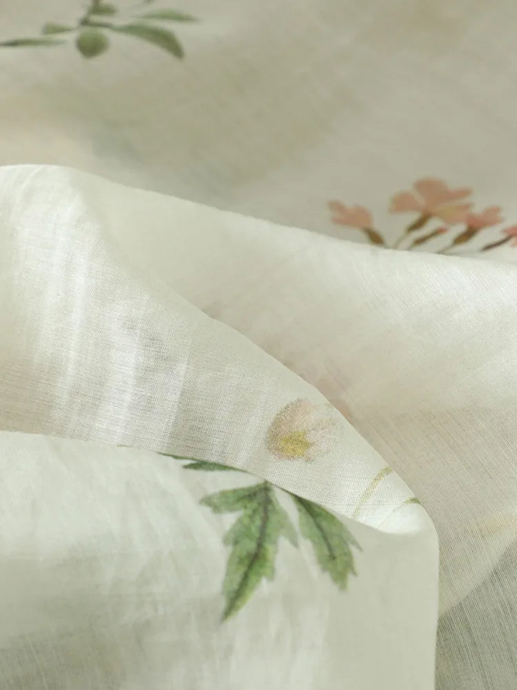 Lightweight Summer Floral Cotton Linen Shirt Loose Lantern Sleeve Women's Top plus Size V-Neck Short Sleeve Printed Blouse