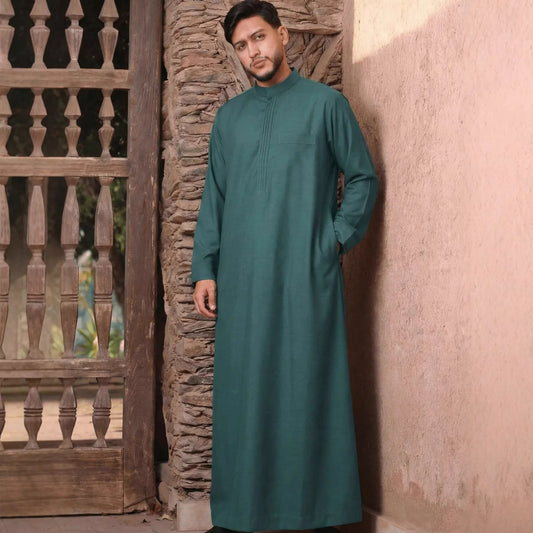 2026 New Men's Stand Collar Long Sleeve Embroidered Loose Fit Shirt Long Dress Robe Abaya Ramadan Dubai Luxury Islam Elegant
