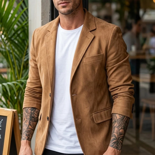 New Winter Men's Vintage Suede Blazer Lined Comfort Business-Casual Street Office Jacket Sizes M-2XL | Gentlemen's Outerwear