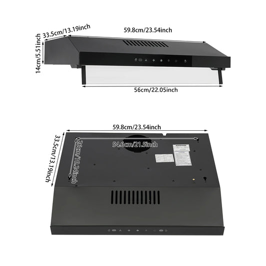 Under Cabinet Range Hood Wall Mount Dual Motor Kitchen Vent Hood Durable Stainless Steel And Acrylic Construction High Temperature Baking Paint Smart Touch Gesture Control Powerful 900CFM Suction Low Noise Kitchen Exhaust Fan