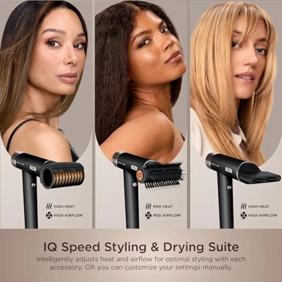 Professional hair dryer for straight and wavy hair, lightweight ionic plastic in matte black, prevents heat damage with Scalp S