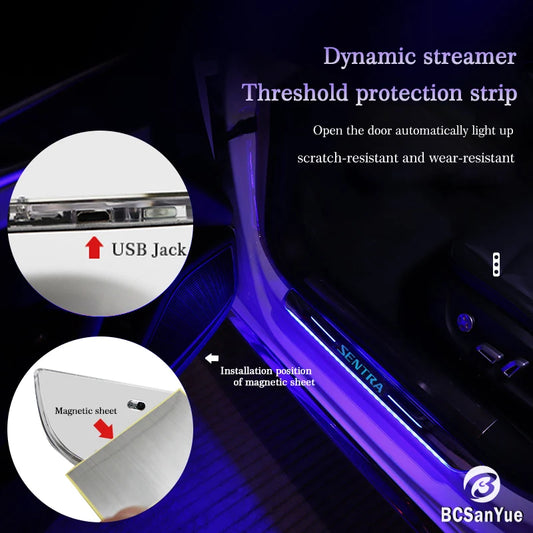 Customized Car Door Sill Light Logo for Nissan Sentra Projector Lamp USB Power Moving LED Welcome Pedal Car Scuff Plate Pedal