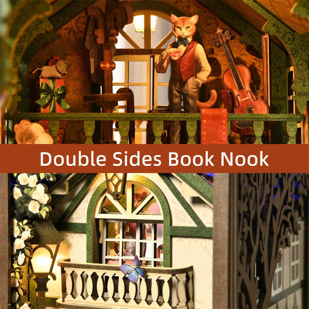 Book Nook Kit The Cat Returns DIY Wooden Puzzle Hayao Miyazaki Bookshelf Dollhouse Model Bookend Building Home Decoration