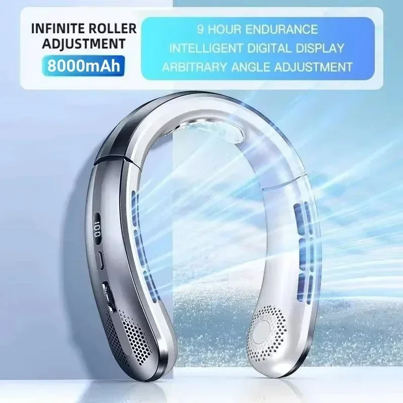 Lenovo Hanging Neck Fan LED Digital Display 8000mAh Portable Bladeless USB Rechargeable Mute Electric Air Cooler
