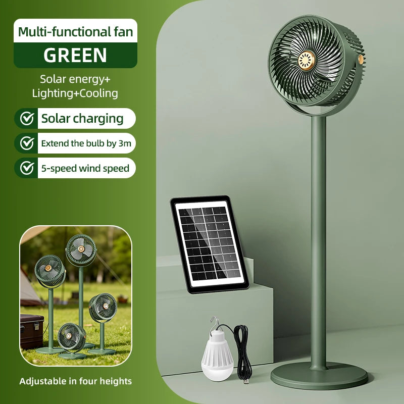 2026 New Upgrade Camping Solar Fan With 4000mAh Battery Powered Tent Camp Fan With Light 5 Speed Wind Adjustable Air Cooling Fan