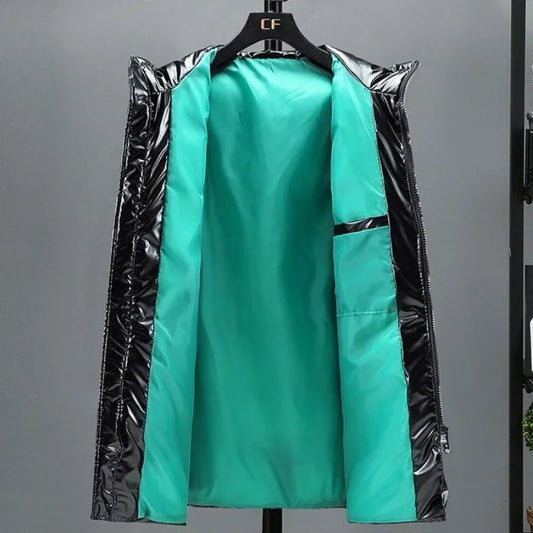 Water Resistant Down Cotton Jacket for Men 2025 New Winter Thickened Glossy Warm Korean Style Trendy Long Coat