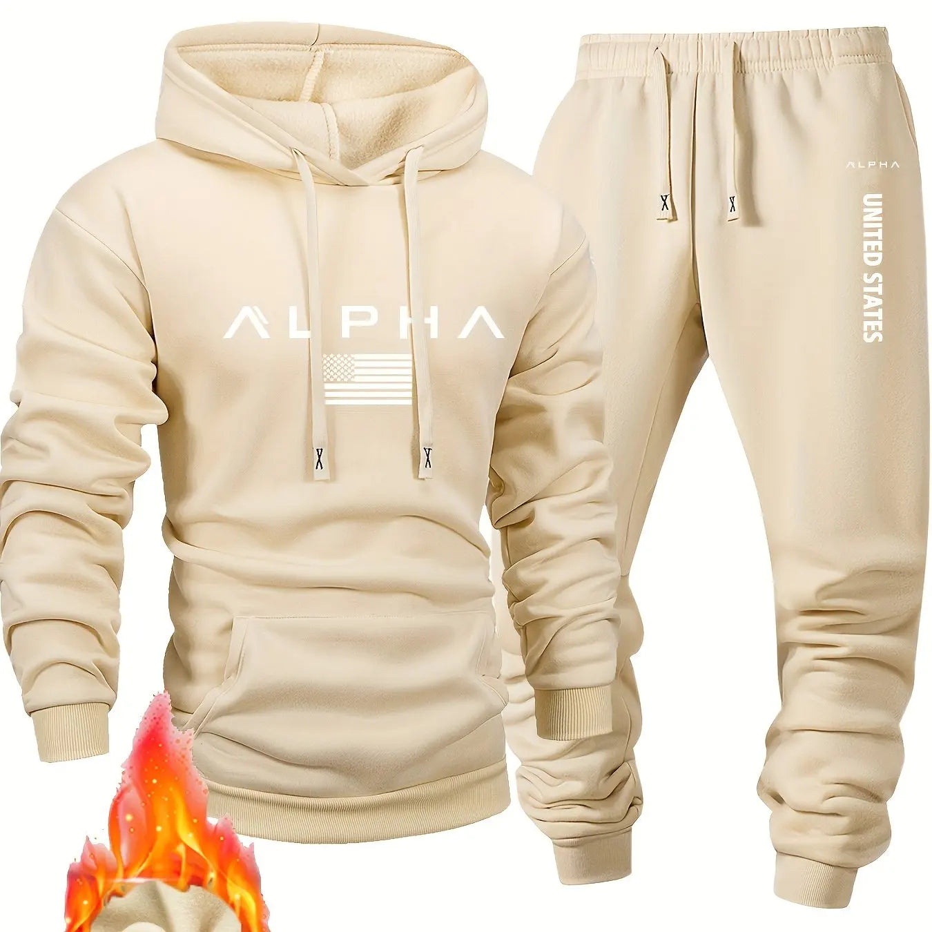 Men casual sportswear set Fashionable American-style letter printed fleece pullover and fitted sweatpants set highly versatile
