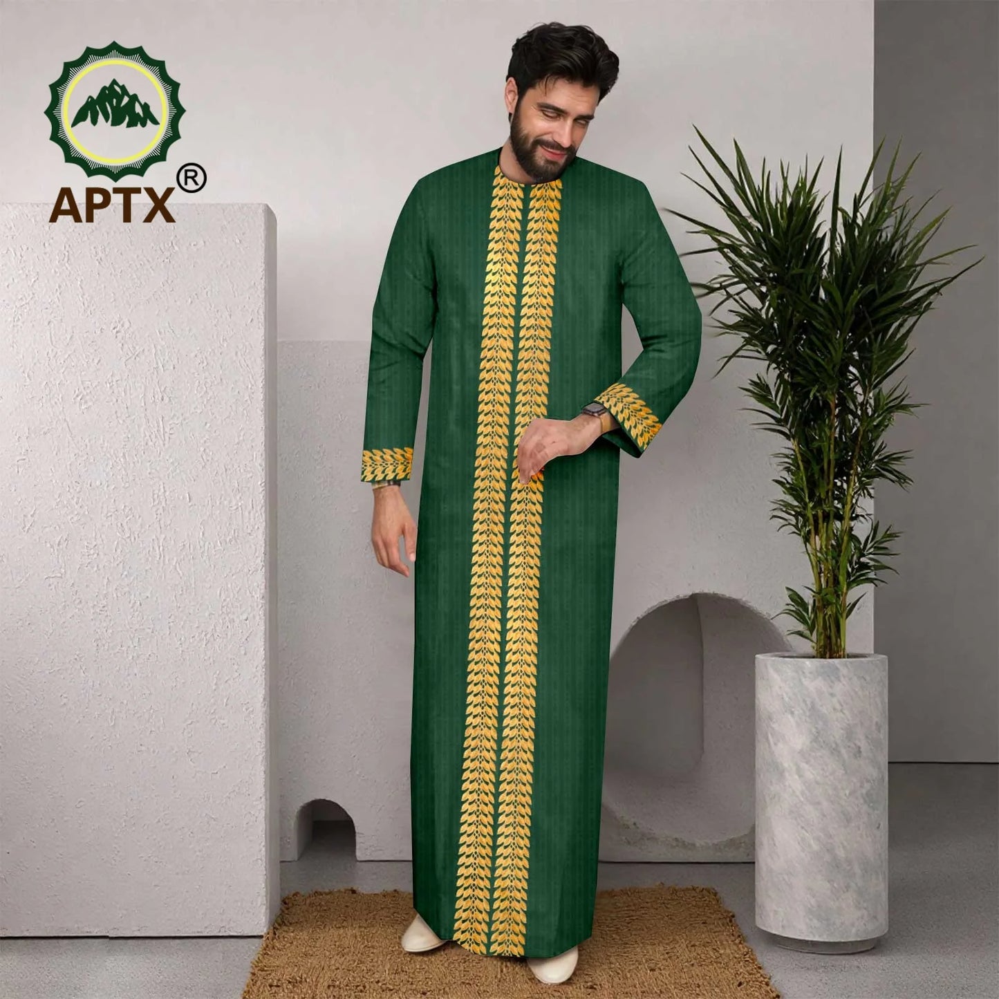 APTX Muslim Men Robe Abaya Long Sleeve Embroidery Festival Set Casual Men 3-Pcs Suit Abaya Middle East Arab Clothes