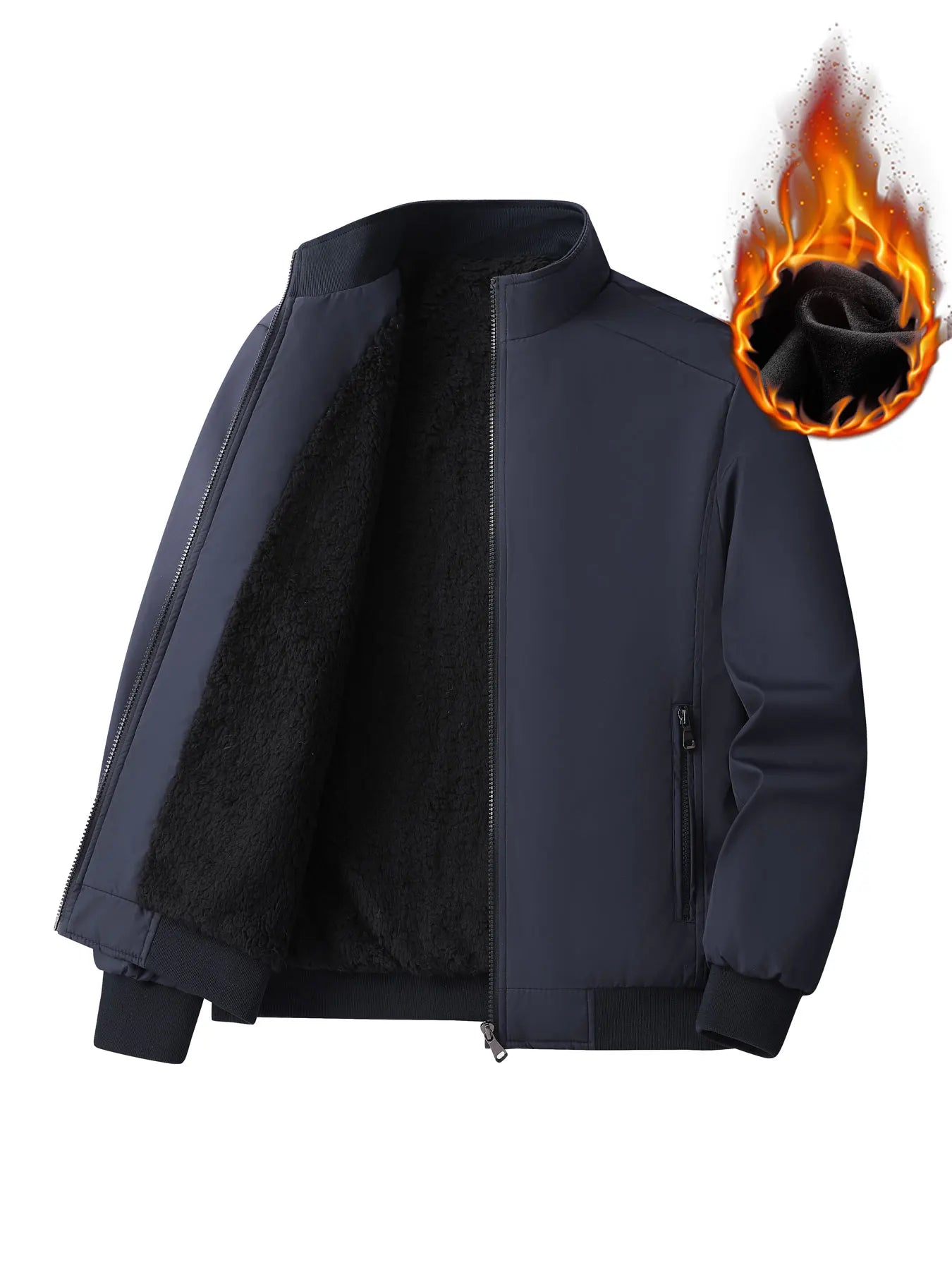Winter Men's Fashionable Casual Cotton Jacket Outdoor Sports Casual Warm Fleece-Lined Coat Men's Solid Color Stand Collar Thickened Jacket Cotton Clothing