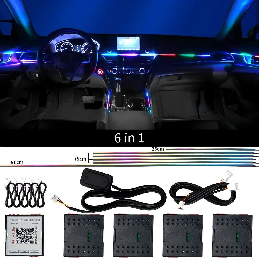 10/14/18 in 1 Led Car Ambient Lights 213 64 Color RGB Symphony Streamer Bluetooth Rainbow Acrylic Strips Atmosphere Lamp Kit 12V