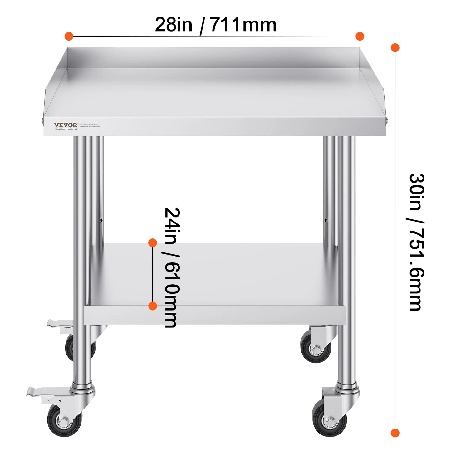 SucceBuy Stainless Steel Work Table Commercial Food Prep Worktable with 4 Wheels Heavy Duty Prep Worktable for Restaurant Home