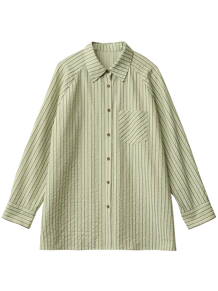 CHIC VEN Women Shirt Single Breasted Loose Casual Vertical Striped Long Sleeved Blouses Oversize Female Coat Spring Summer 2025