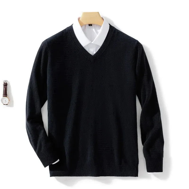 Wool Men's Sweaters V-neck Pullovers Cashmere Knitting Hot Sale Spring Autumn Sweaters Knitwear High Quality Jumpers Clothes