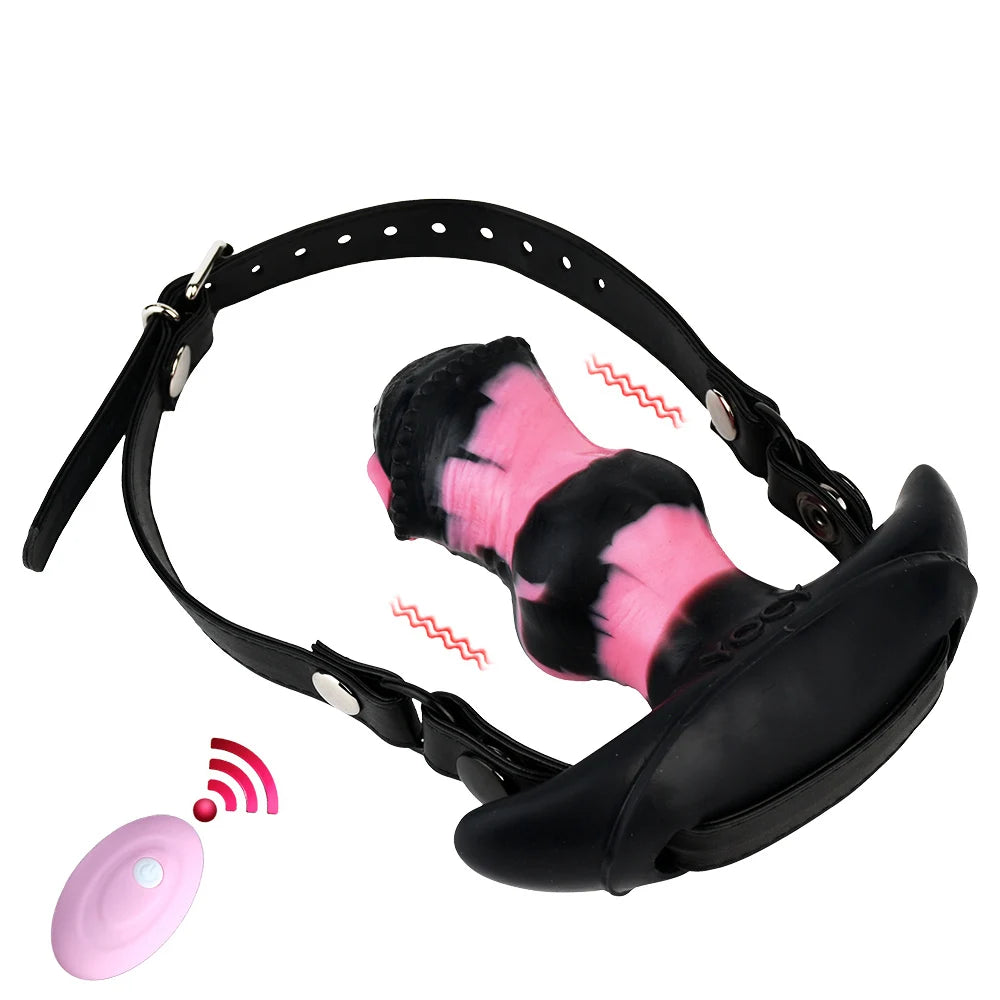 YOCY Mouth Gag Horse Dildo 10 Modes Bullet Vibrator Adjustable Leather Strap Sex Toy For Couple Game Bondage