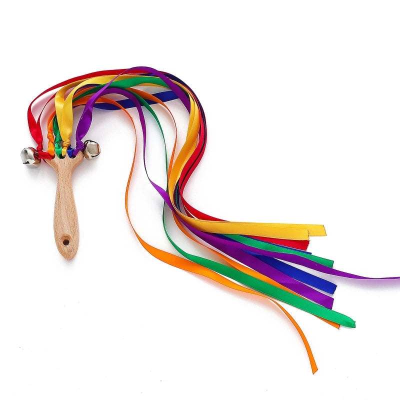 Baby Wooden Rattle Printed Ribbon Teether Baby Rattles for Play Gym Wooden Montessori Toys Educational Toys Baby Stuff