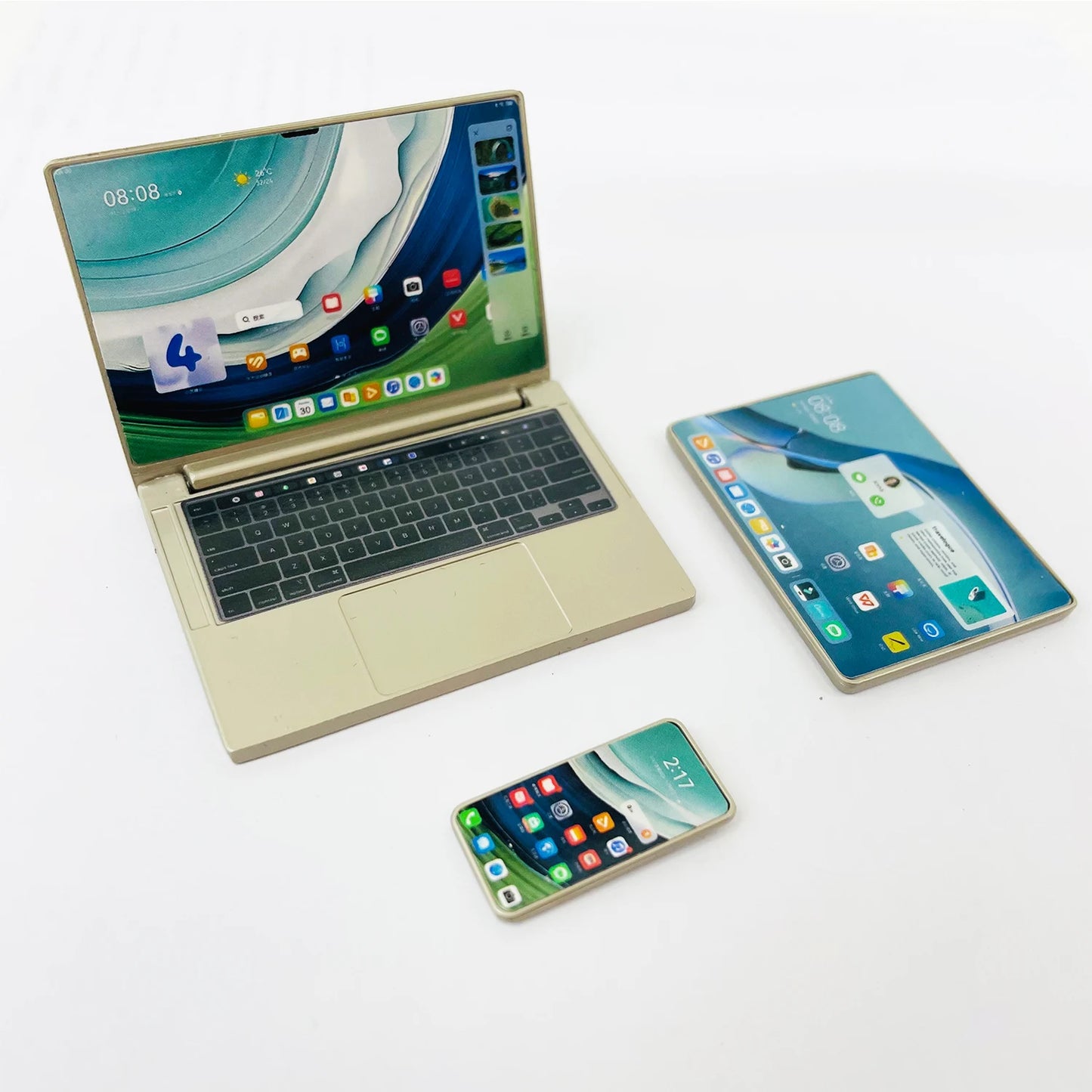 3pcs Simulation Mini Laptop Computer Phone Dollhouse Miniature 1:12 Alloy Crafts Dollhouse Decor for Doll House DIY Accessories