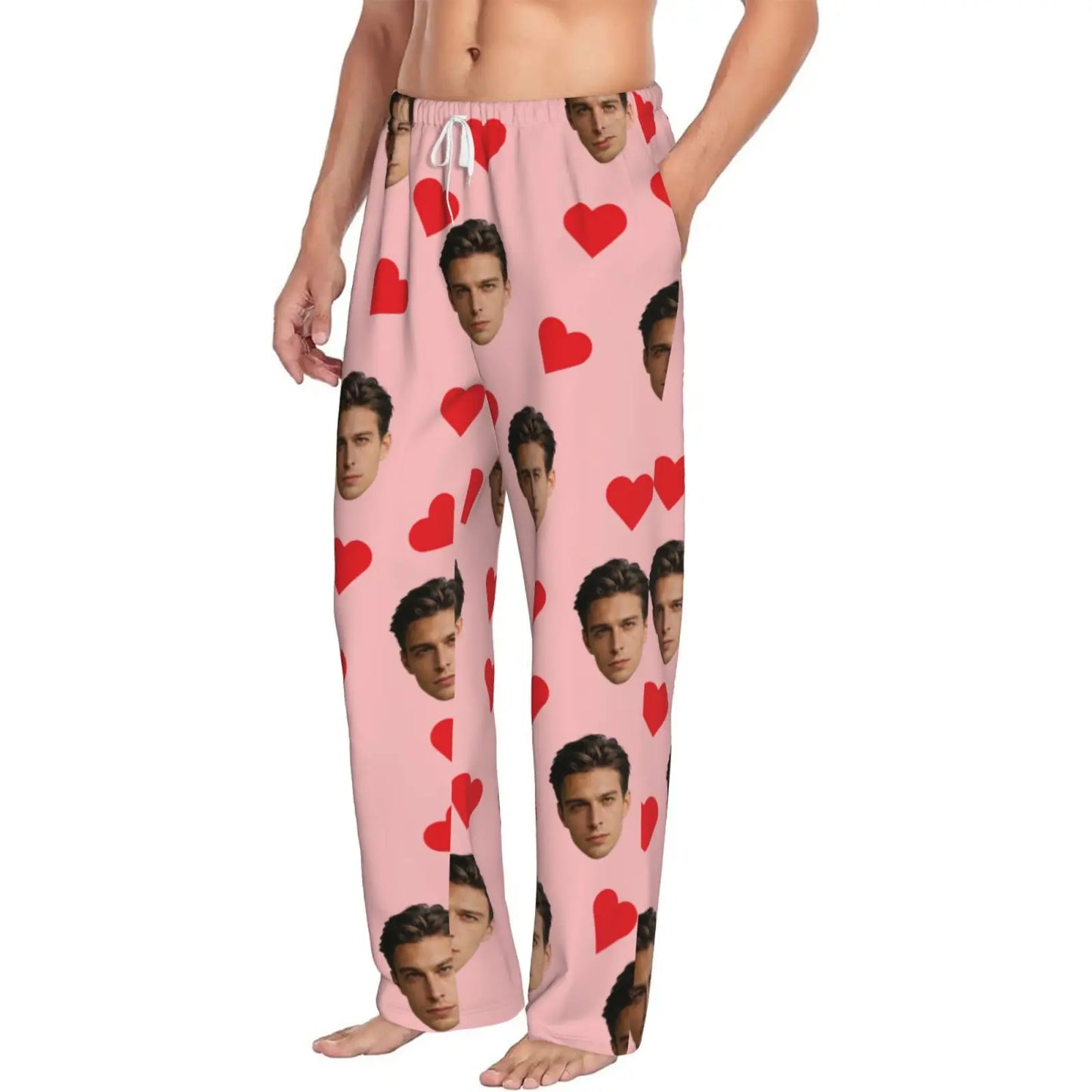 Customized sleeping pants with personalized facial photos long sleeved warm sleeping pants for both men and women fun Christmas