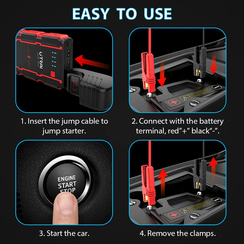 UTRAI 1000A Car Jump Starter Power Bank Portable Emergency Starter Auto Car Battery Booster Mini Starting Device