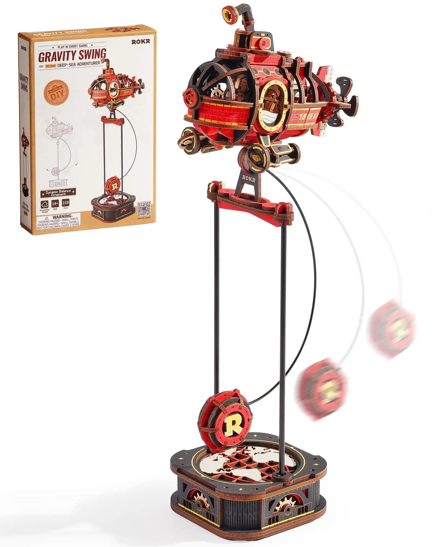Robotime Deep Sea Adventurer 3D Wooden Puzzle Kinetic Submarine Pendulum Toy Gravity Powered Swing Motion Desk Decor for Adults