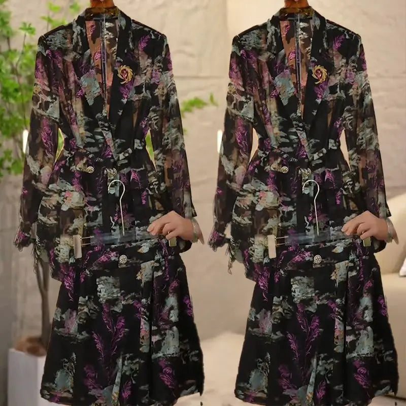 Elegant Fashion Floral Print Lightweight Suit Jacket And Pants Set Women's Summer Slimming Two-Piece Suit Korean Style