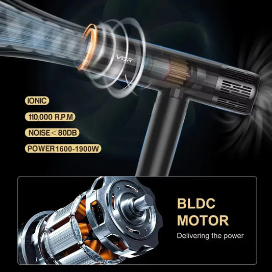 VGR Hair Dryer Professional Brushless Motor Barber Hair Dryer Machine 110000 RPM Air Blower Negative Ion Hair Salon Dryer V-427