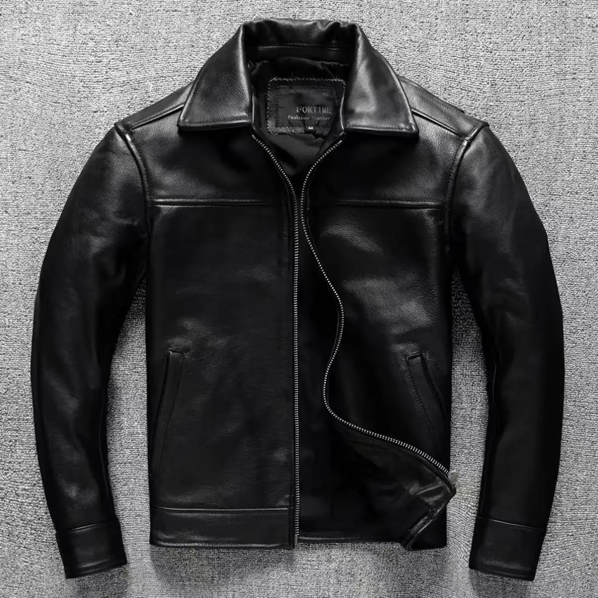 Men's Genuine Cowhide Leather Jacket Black Lapel Biker Coat Slim Fit Wind Proof Motorcycle Zip Up Casual Autumn Winter Outerwear