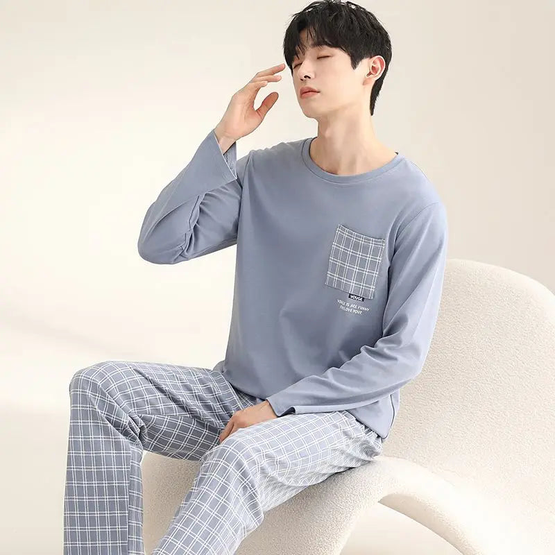 2024 Autumn Long Sleeve 100% Cotton Pajamas Sets for Men Korean Loose High Quality Sleepwear Pyjamas Male Homewear Home Clothes