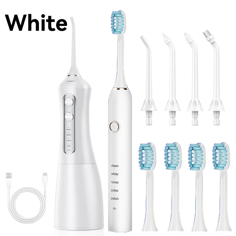 Oral Irrigator Sonic Electric Toothbrush Set Water Dental Flosser Teeth Portable Cordless USB Cleaner IPX7 Waterproof