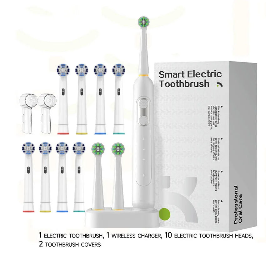 Rotating electric toothbrush induction charging, waterproof, high-performance motor,3 modes 70 day battery life, 10 brush heads
