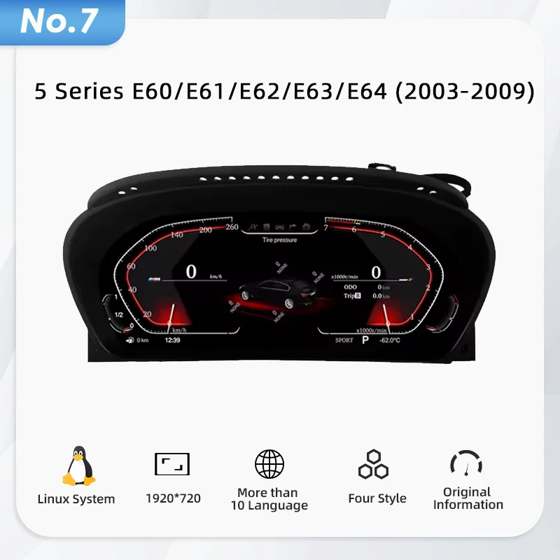 LCD Dashboard for BMW E90 E70 E71 E60 E81 E87 F10 F20 F30 F32 F06 E84 F48 E83 F25 F26 F15 Speedometer Digital Display Cluster