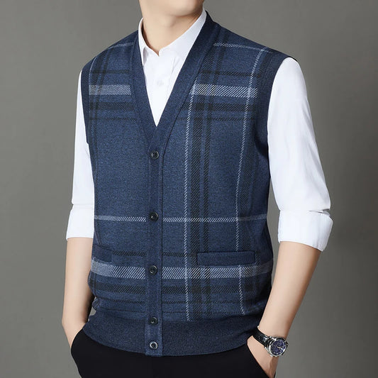 Winter 2025 with Fleece Warm Vest Vest, Vest Sweater, Men's One-piece Fleece Inner Layer Bottom Sweater, Knitted Sweater Top