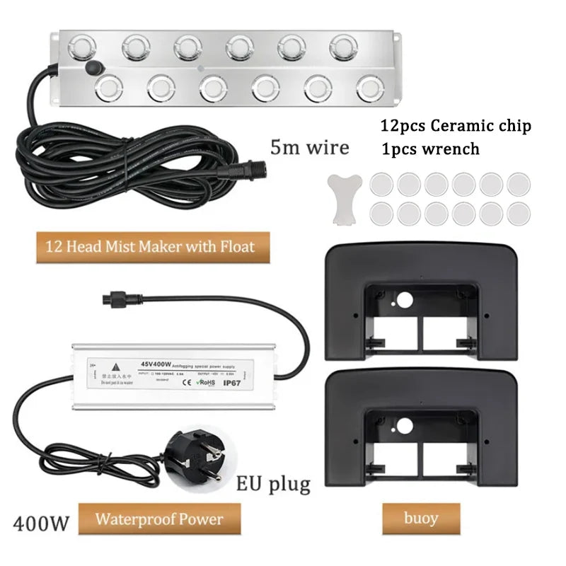 2/4/6/8/10/12 Head Ultrasonic Mist Maker Fogger Stainless Steel Air Humidier Garden/Rockery/Pool Fog Sprayer Generator 220V