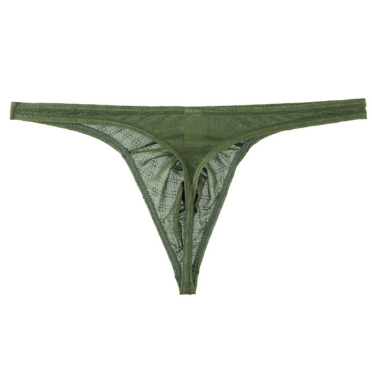 Quick Drying Men Mesh Lingerie See Through Plaid Fashion Thongs G-String Low Rise Soft Underwear Sexy Bikini