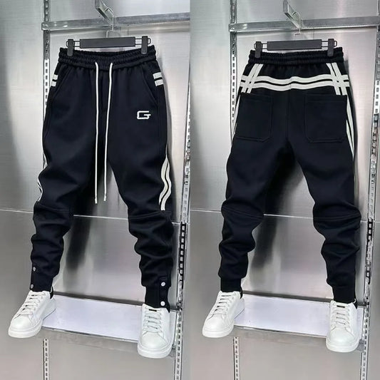 Trendy Men's New Embroidered Splicing Legged Casual Pants, Versatile, Stainproof, Solid Color Sports Pants, Elastic, Harun Stret