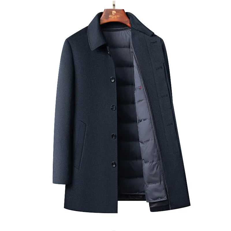 QYLVAWOY Men's Wool and Trench Coats Man Jacket Cashmere Mid-length Jackets Lapel Detachable Down Liner Man Clothes High-quality