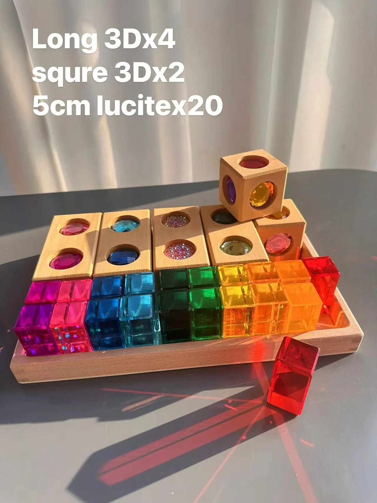 New Kids Acrylic Sparkling 6 sides 3D Gems Wooden Blocks Toy Rainbow Lucite Crystal Steps Building Play Birthday Gift