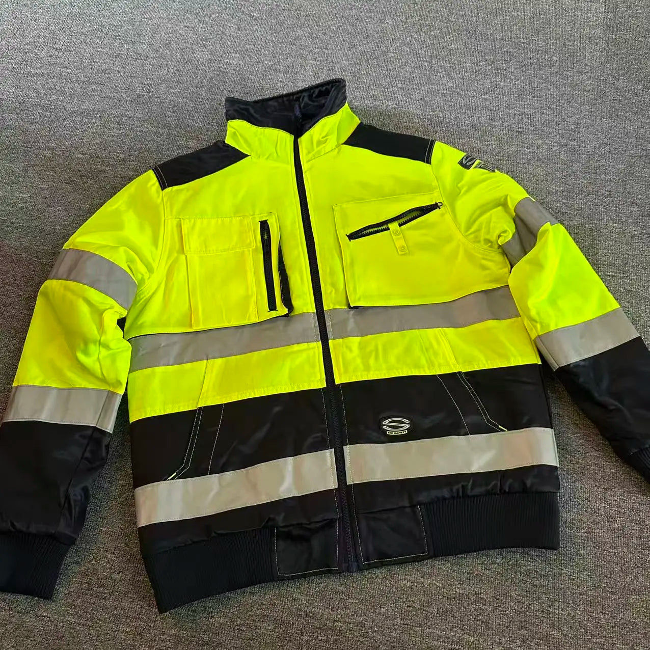 Men's Winter Outdoor Work Jacket Cotton Coat Reflective Strip Stand Collar Casual Long Sleeve Loose Fit Youth Fashion