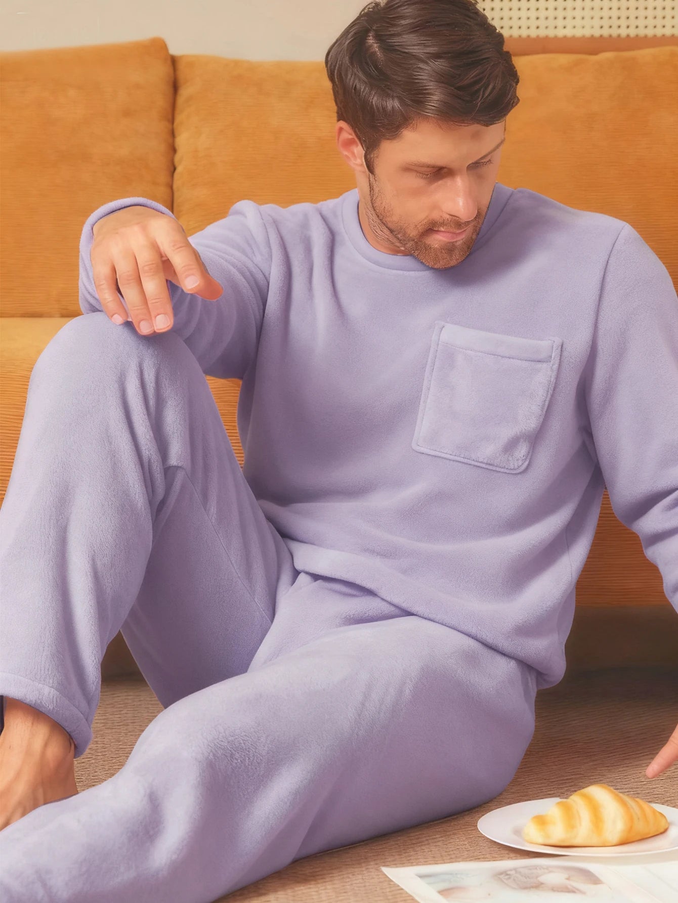 Men's Sleepwear Autumn/Winter Two Piece Set Coral Fleece Flannel Long Sleeve Long Pants Home Clothes with Thickened Velvet Set