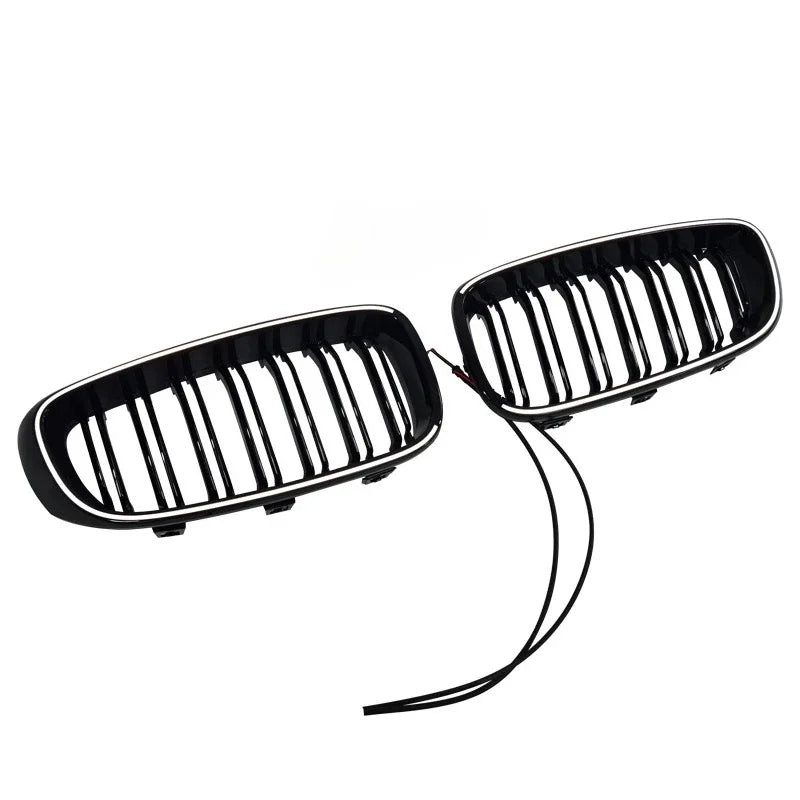 For BMW 3 Series GT F34 2012 - 2020 Double Lines Fromt Bumper Kidney Racing LED Light Grille Lamp Grill Gloss Black Car Styling