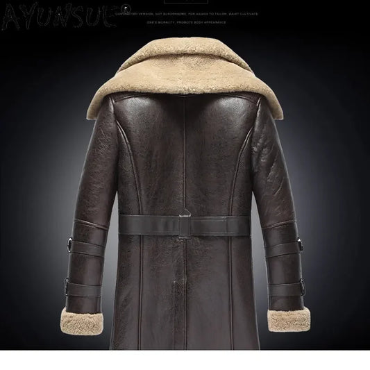 AYUNSUE Genuine Leather Jackets Men 2025 Natural Sheepskin Coat Real Fur Double Collar Thick Winter Jacket Men's Fur Jacket Long