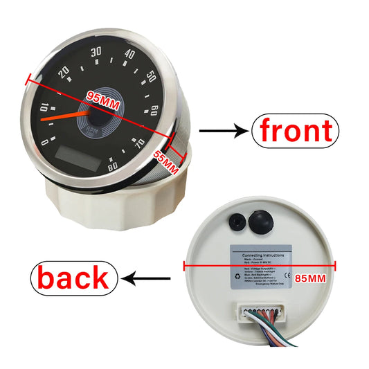 ELING Car 85mm Tachometer 0-8000RPM 0-10000RPM with LED Hourmeter Adjustable Red Yellow Backlight for Motorcycle Boat 9-32V